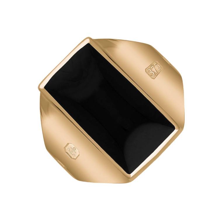 9ct Rose Gold Whitby Jet Hallmark Small Oblong Ring - Gold