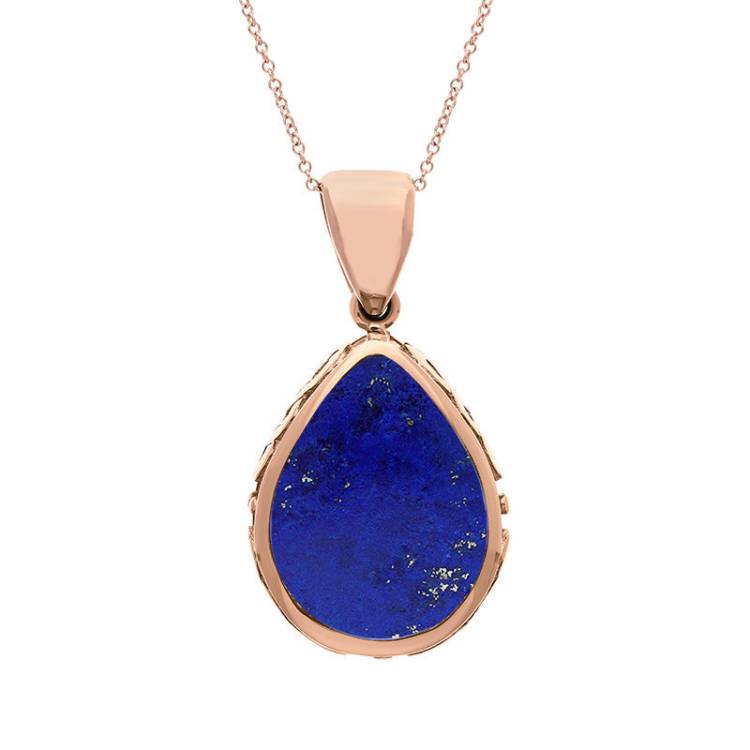 9ct Rose Gold Whitby Jet Lapis Lazuli Double Sided Celtic Pear Cut Fob Necklace - Rose Gold