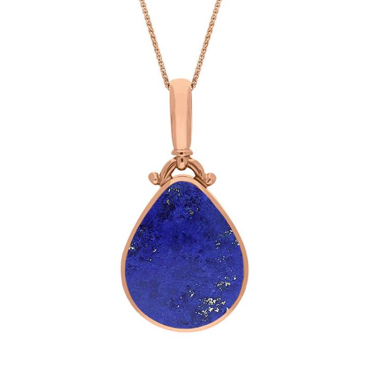 9ct Rose Gold Whitby Jet Lapis Lazuli Double Sided Pear Fob Necklace - Rose Gold