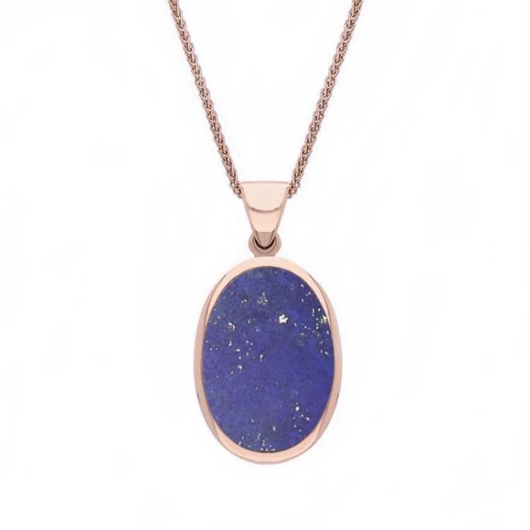 9ct Rose Gold Whitby Jet Lapis Lazuli Small Double Sided Fob Necklace