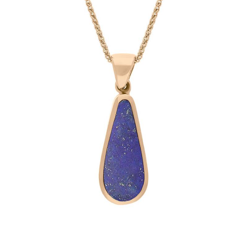 9ct Rose Gold Whitby Jet Lapis Lazuli Small Double Sided Pear Cut Fob Necklace - Rose Gold