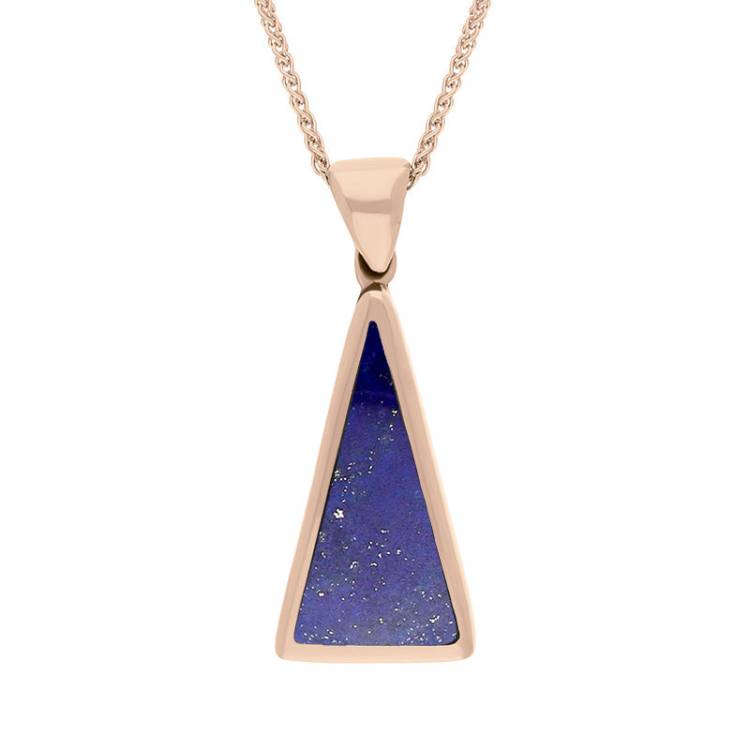 9ct Rose Gold Whitby Jet Lapis Lazuli Small Double Sided Triangular Fob Necklace - Rose Gold