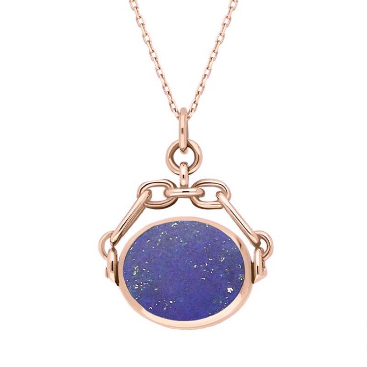 9ct Rose Gold Whitby Jet Lapis Lazuli Double Sided Swivel Fob Necklace - Rose Gold