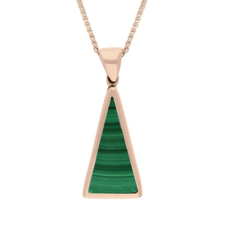 9ct Rose Gold Whitby Jet Malachite Small Double Sided Triangular Fob Necklace - Rose Gold
