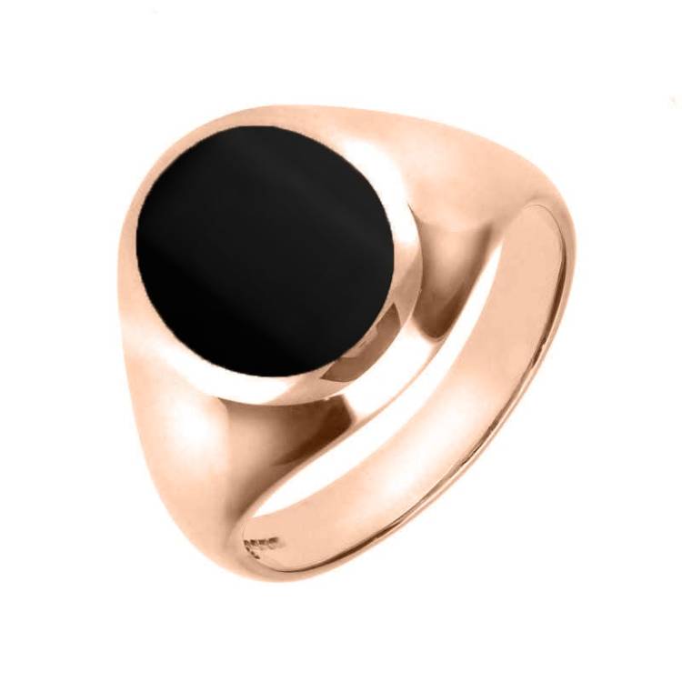9ct Rose Gold Whitby Jet Medium Oval Signet Ring - Rose Gold