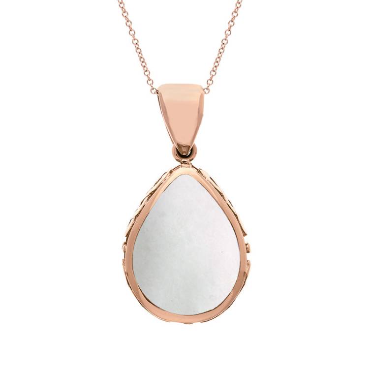 9ct Rose Gold Whitby Jet Mother Of Pearl Double Sided Celtic Pear Cut Fob Necklace - Rose Gold