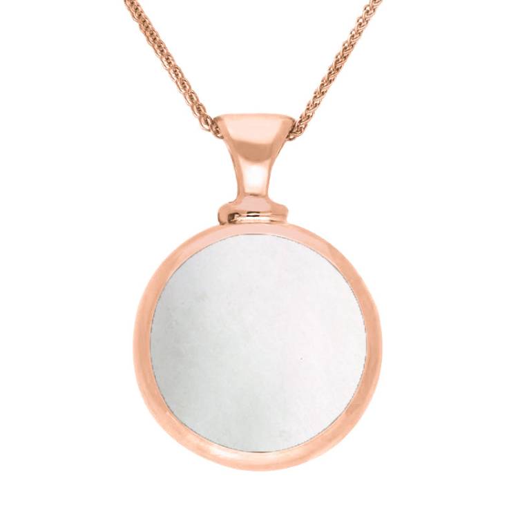9ct Rose Gold Whitby Jet Mother Of Pearl Double Sided Round Dinky Fob Necklace - Rose Gold