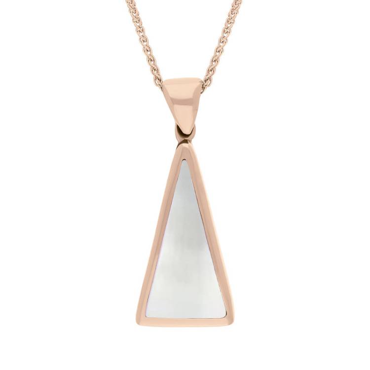 9ct Rose Gold Whitby Jet Mother Of Pearl Small Double Sided Triangular Fob Necklace - Rose Gold