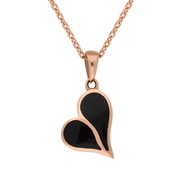 9ct Rose Gold Whitby Jet Open Back Split Heart Pendant D