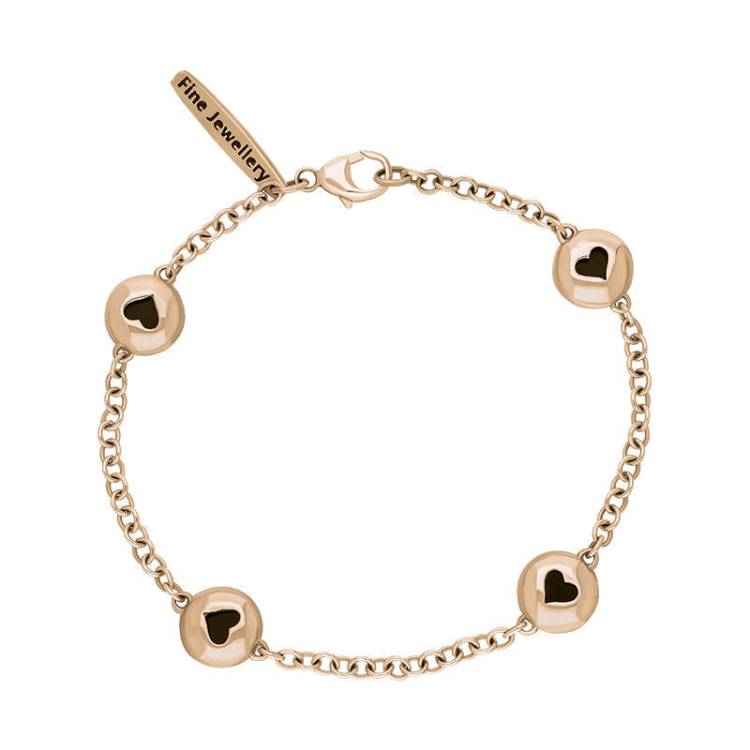 9ct Rose Gold Whitby Jet Oval Heart Detail Four Stone Bracelet - Rose Gold