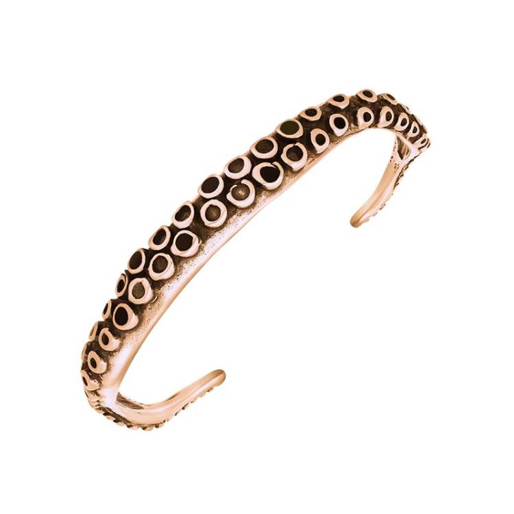 9ct Rose Gold Whitby Jet Tentacle Bangle - Silver