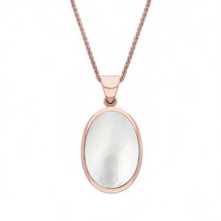 9ct Rose Gold Whitby Jet White Mother Of Pearl Small Double Sided Fob Necklace