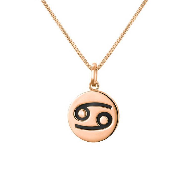 9ct Rose Gold Whitby Jet Zodiac Cancer Round Necklace - Gold