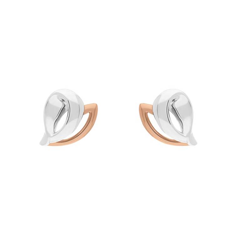 9ct Rose and White Gold Heart Stud Earrings - Gold