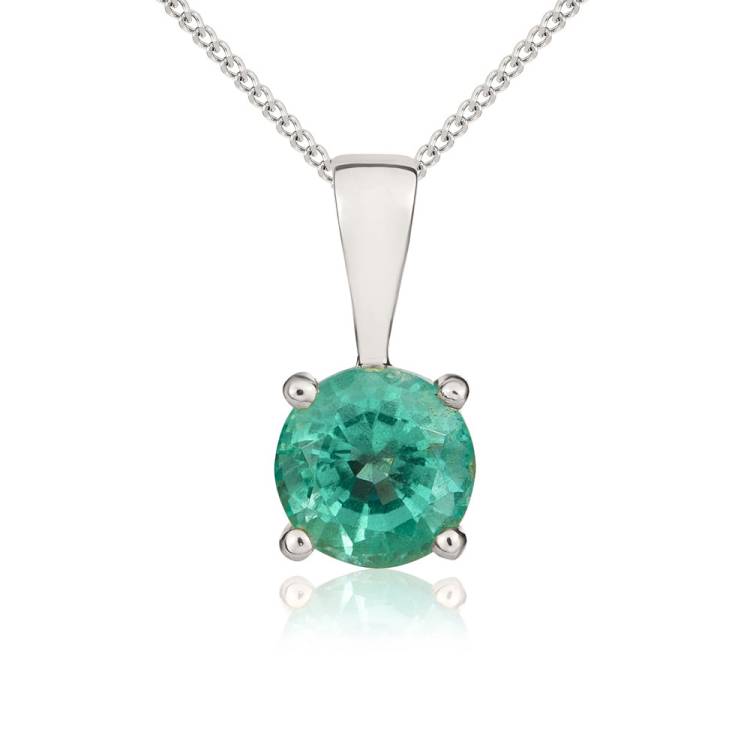 9ct White Gold Emerald 5mm Round Claw Set Necklace - Gold