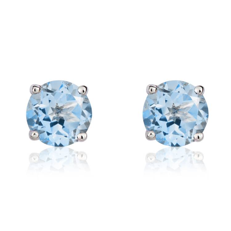 9ct White Gold Aquamarine 5mm Round Claw Set Stud Earrings - Gold