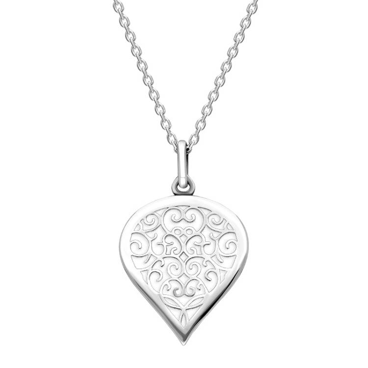 9ct White Gold Bauxite Flore Filigree Medium Heart Necklace