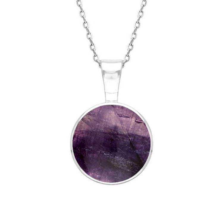 9ct White Gold Blue John Heritage Round Necklace - White Gold