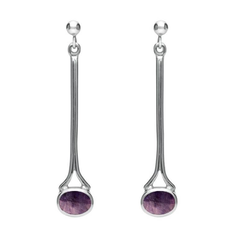 9ct White Gold Blue John Long Drop Earrings - White Gold