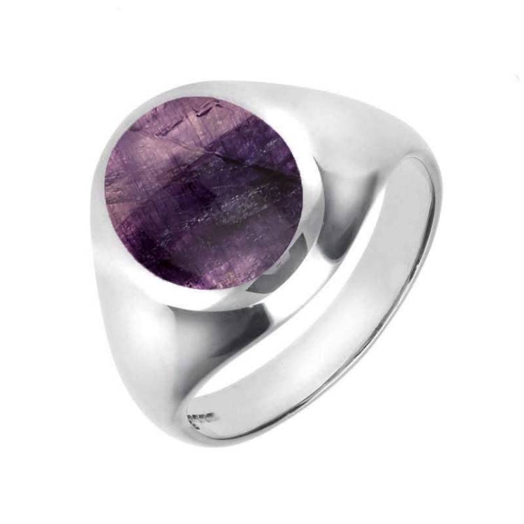 9ct White Gold Blue John Medium Oval Signet Ring - White Gold