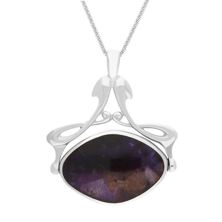 9ct White Gold Blue John Mother Of Pearl Bell Diamond Swivel Fob Necklace - Gold