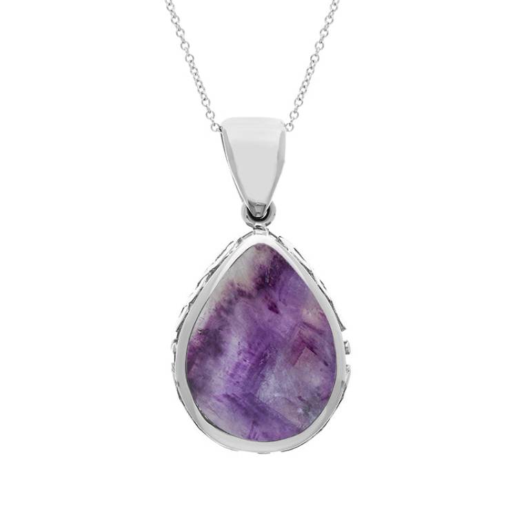 9ct White Gold Blue John Mother Of Pearl Double Sided Celtic Pear Cut Fob Necklace - White Gold