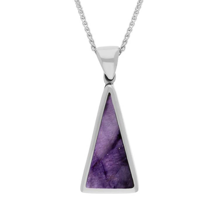 9ct White Gold Blue John Mother Of Pearl Small Double Sided Triangular Fob Necklace - White Gold