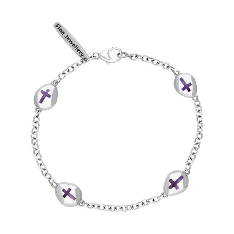 9ct White Gold Blue John Oval Cross Detail Four Stone Bracelet - White Gold