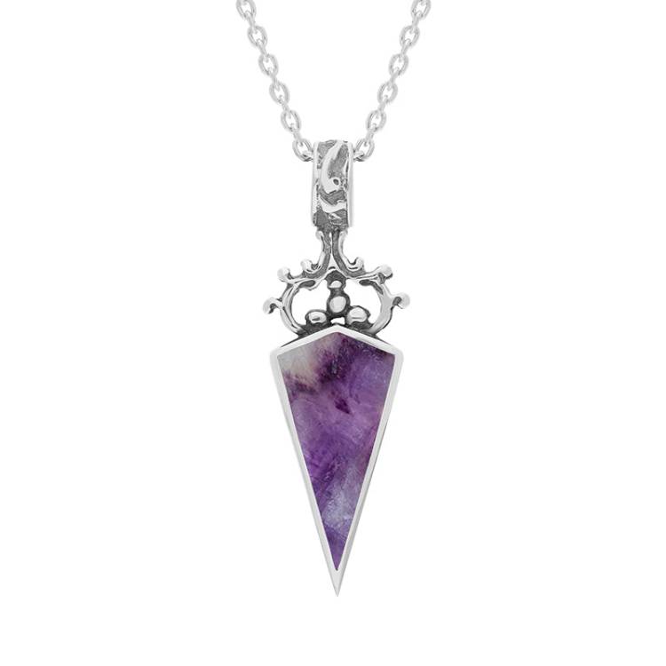 9ct White Gold Blue John Mother Of Pearl Double Sided Dagger Fob Necklace - White Gold