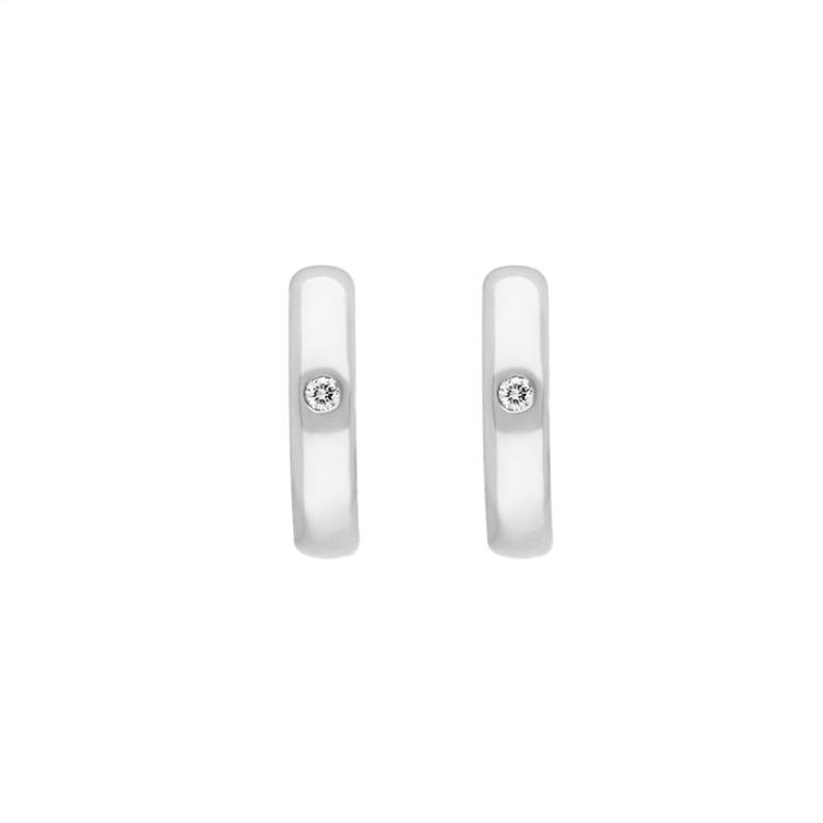 9ct White Gold Diamond 11mm Round Domed Hoop Earrings - Gold