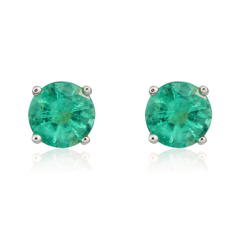9ct White Gold Emerald 5mm Round Claw Set Stud Earrings - Gold
