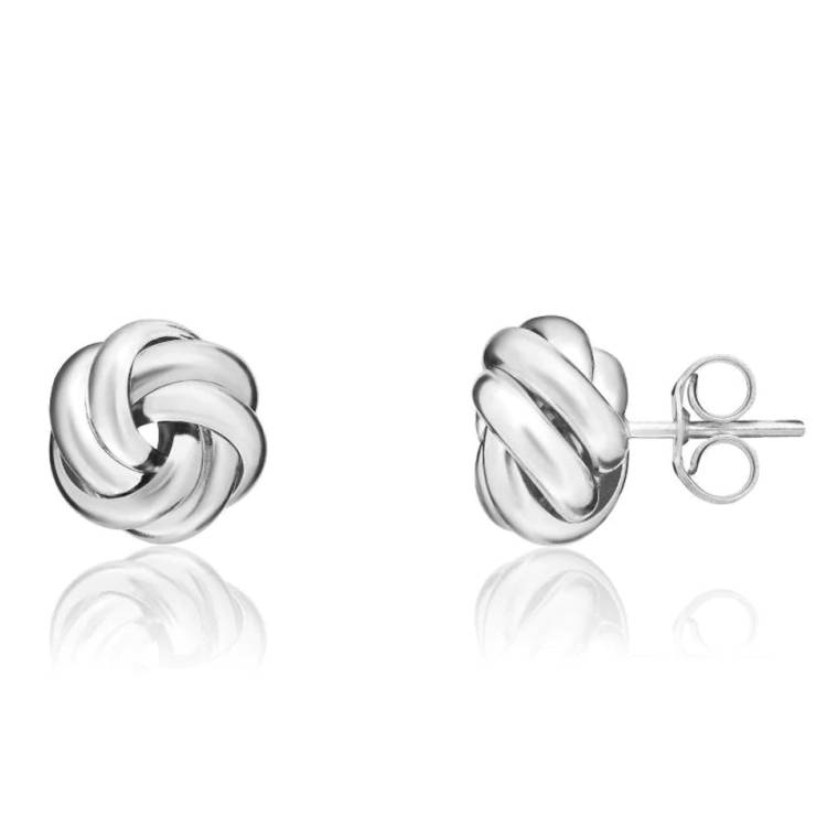 9ct White Gold 8mm Looped Knot Stud Earrings - Gold