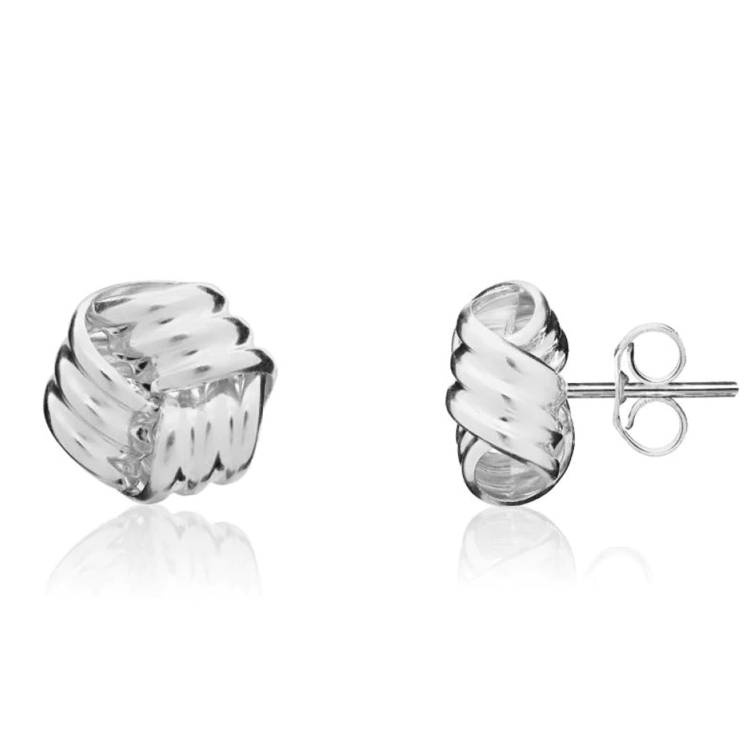 9ct White Gold 9mm Looped Knot Stud Earrings - Gold