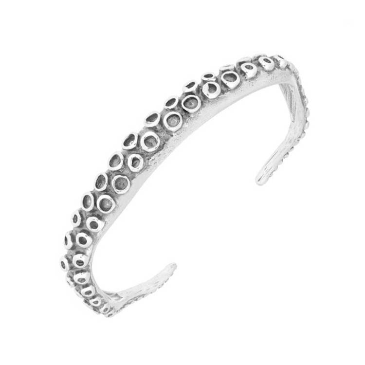 9ct White Gold Octopus Tentacle Torc Bangle - Silver