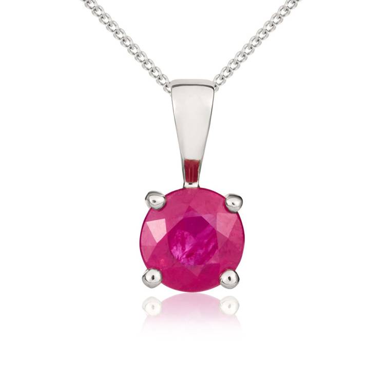 9ct White Gold Ruby 5mm Round Claw Set Necklace - Gold