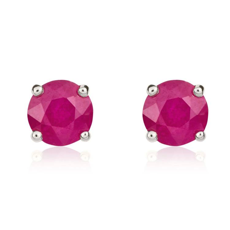 9ct White Gold Ruby 5mm Round Claw Set Stud Earrings - Gold