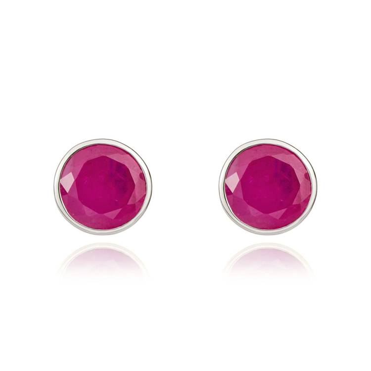 9ct White Gold Ruby 5mm Round Rub Over Set Stud Earrings - Gold
