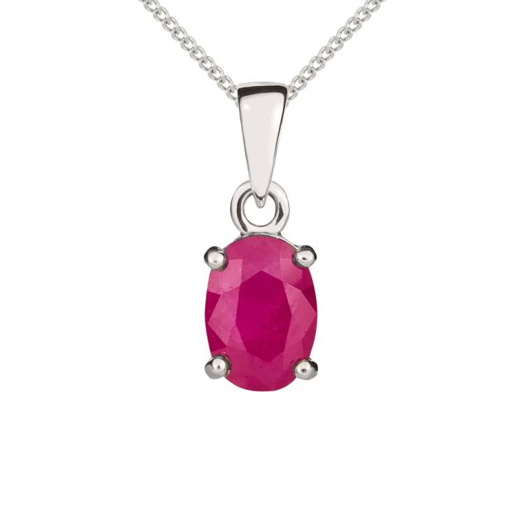 9ct White Gold Ruby 7x5mm Oval Claw Set Necklace - Gold