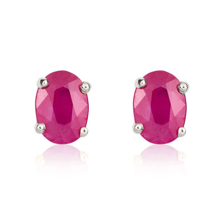 9ct White Gold Ruby 7x5mm Oval Claw Set Stud Earrings - Gold