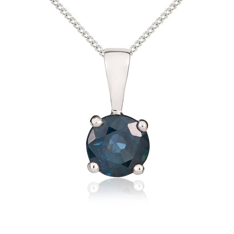 9ct White Gold Sapphire 5mm Round Claw Set Necklace - Gold