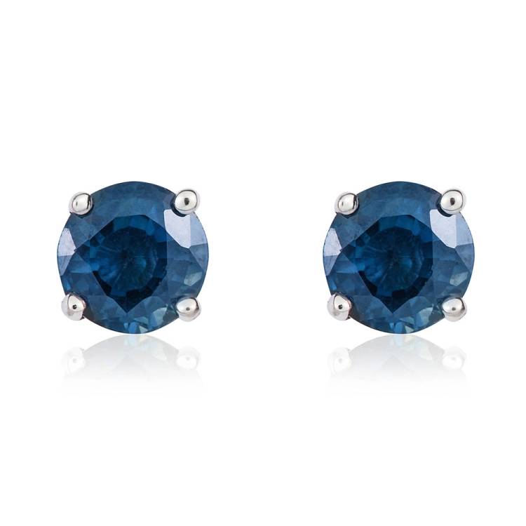 9ct White Gold Sapphire 5mm Round Claw Set Stud Earrings - Gold