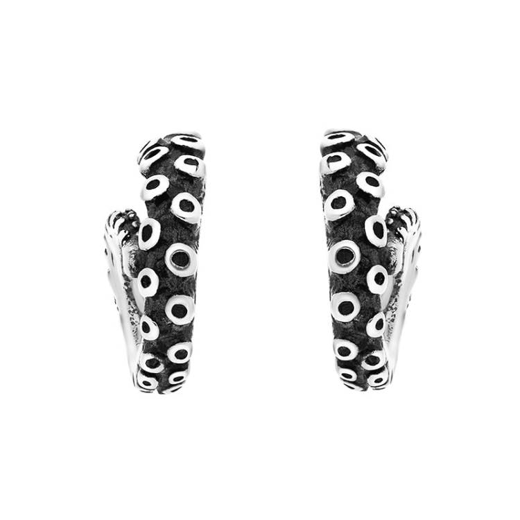 9ct White Gold Tentacle Curl Stud Earrings - Silver