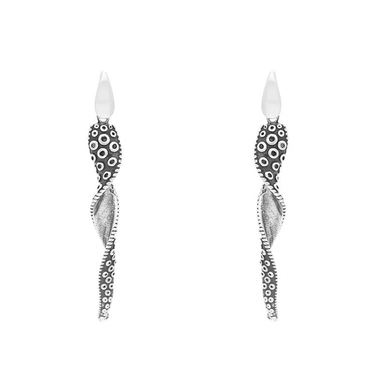 9ct White Gold Tentacle Twist Drop Earrings - Silver
