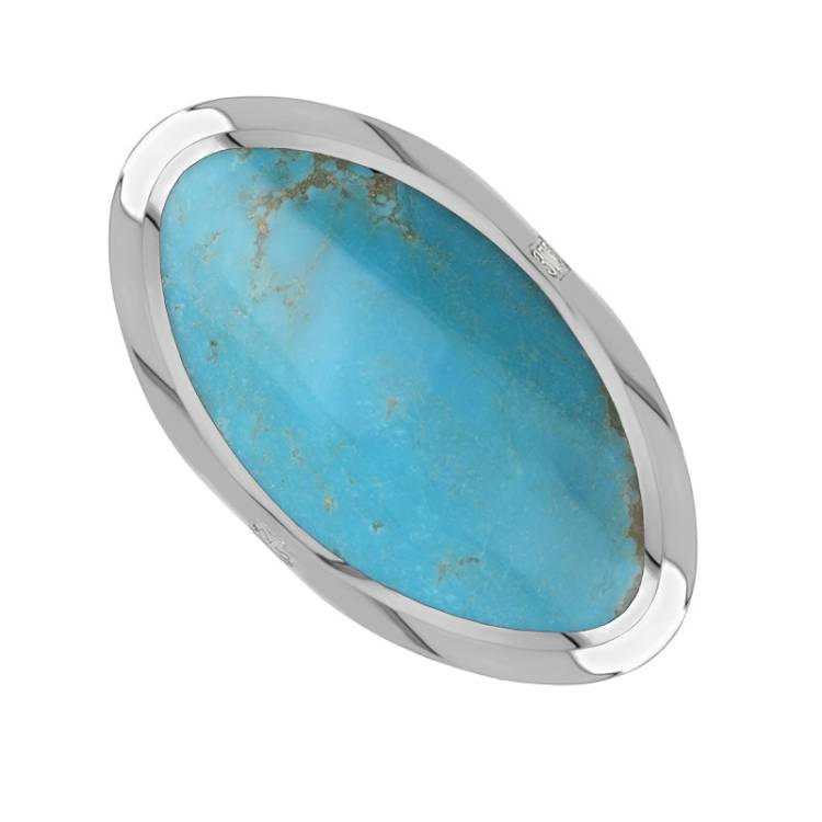 9ct White Gold Turquoise King's Coronation Hallmark Large Oval Ring - V