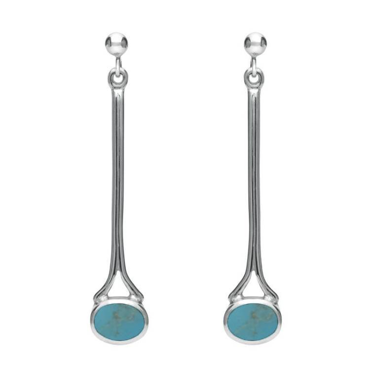 9ct White Gold Turquoise Long Drop Earrings - White Gold