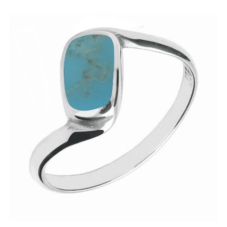 9ct White Gold Turquoise Oblong Twist Ring - White Gold
