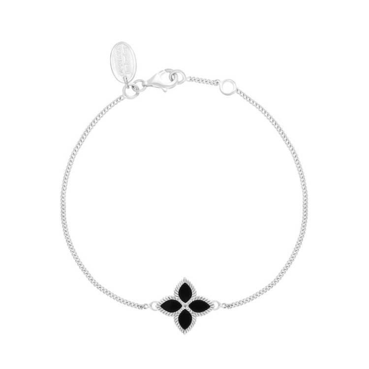9ct White Gold Whitby Jet Bloom Marquise Flower Bracelet - Gold