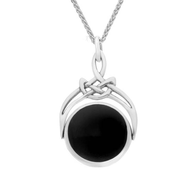 9ct White Gold Whitby Jet Round Swivel Fob Necklace - Gold