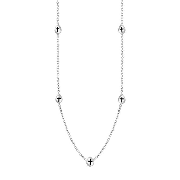 9ct White Gold Whitby Jet Cross Link Disc Chain Necklace - Option1 Value White Gold