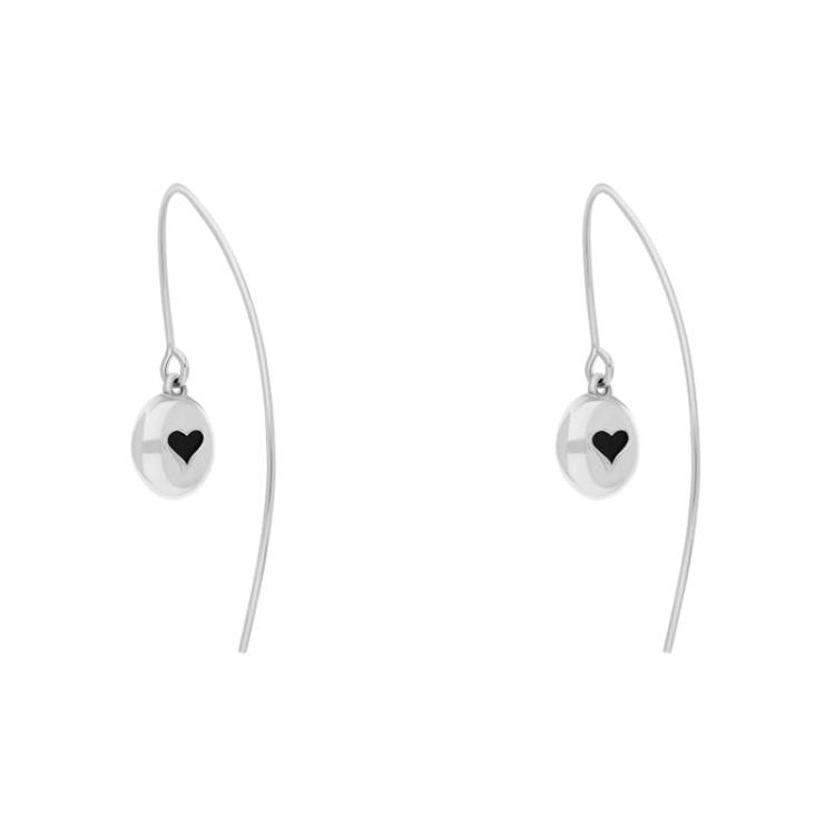 9ct White Gold Whitby Jet Heart Disc Drop Earrings - White Gold